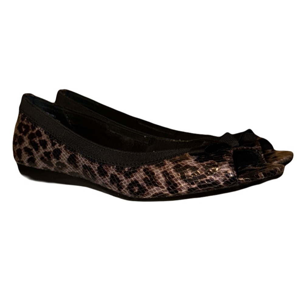 Leopard Print Open Toe Flats w/ Bow